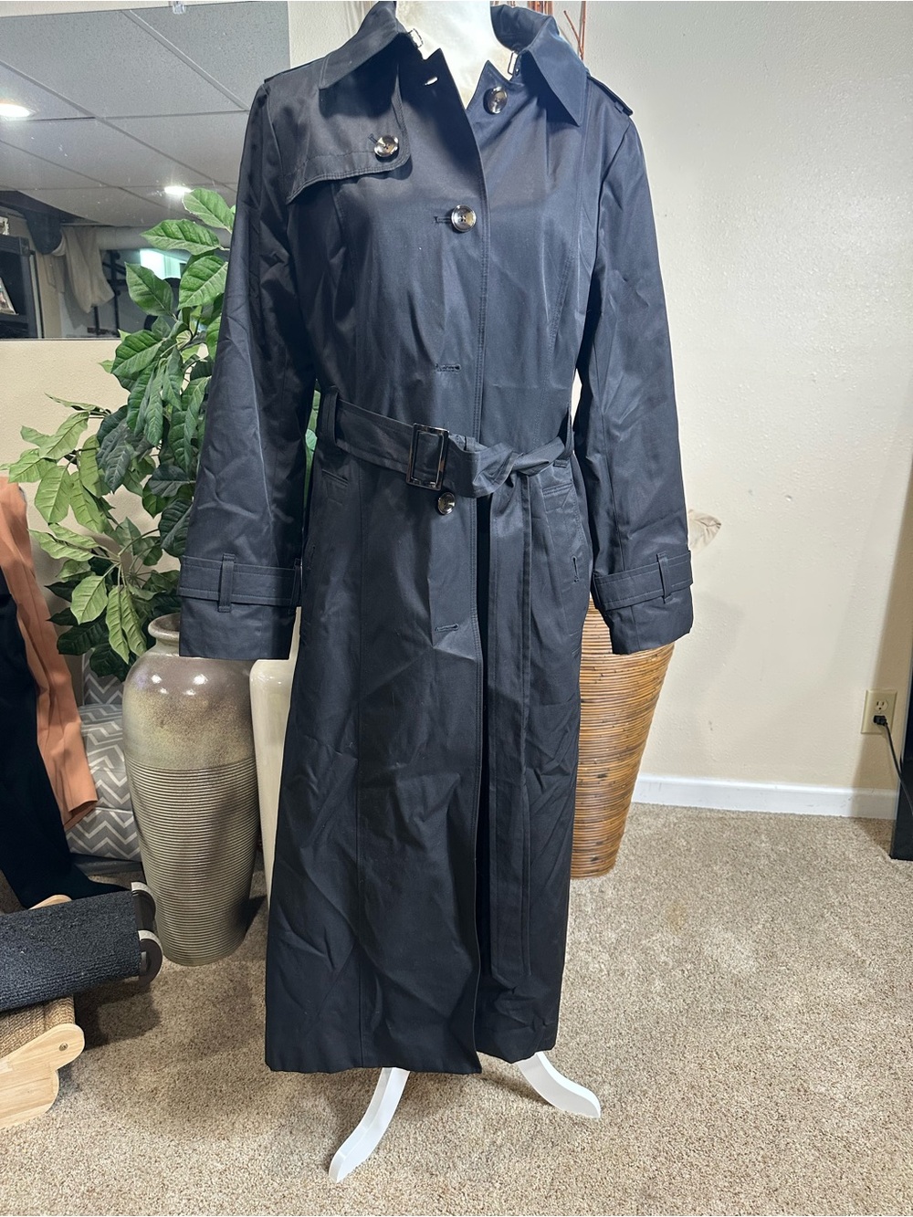 London Fog Black Long Trench Coat with Belt